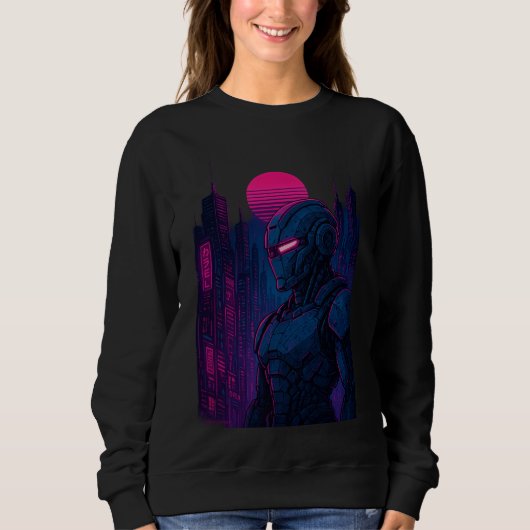 Neon Cyberpunk Robot Stadssilhouet — Dreamframe_U8 Trui (Voorkant)
