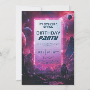 Neon Cyberpunk Ruimtevaarder Verjaardag in de Ruim Kaart