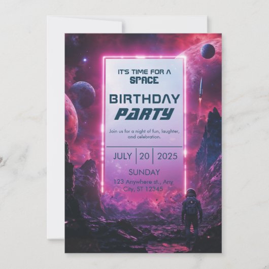 Neon Cyberpunk Ruimtevaarder Verjaardag in de Ruim Kaart (Voorkant)