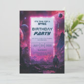 Neon Cyberpunk Ruimtevaarder Verjaardag in de Ruim Kaart (Staand voorkant)