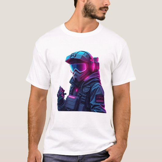 Neon Cyberpunk Tactical Unit T-shirt (Voorkant)