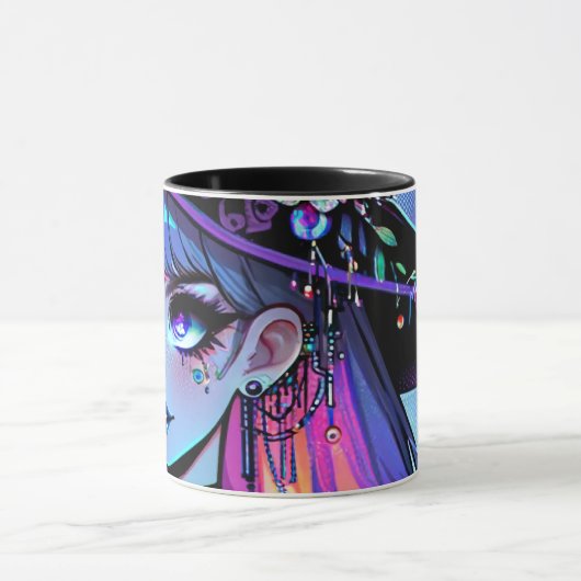 Neon Cyberpunk Tech Witch - Futuristisch Kunstontw Mok (Midden)