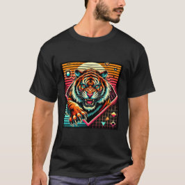 Neon Cyberpunk Tiger Retro Synthwave Ontwerp T-shirt