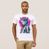 Neon Cyberpunk Warrior Cat T-shirt (Voorkant volledig)