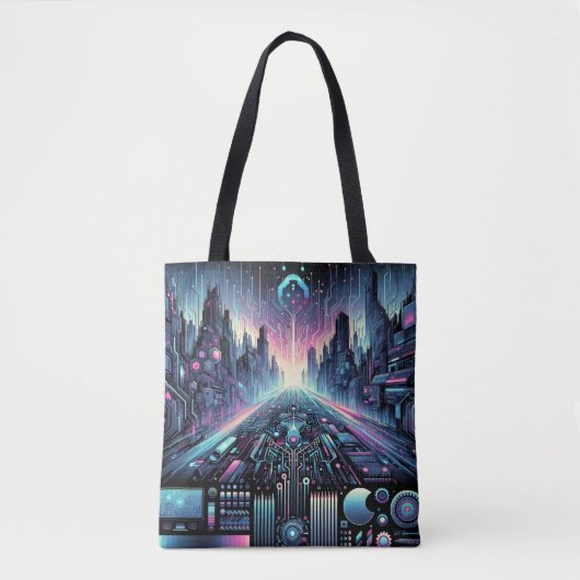 Neon Cyberworld Tote Bag (Voorkant)