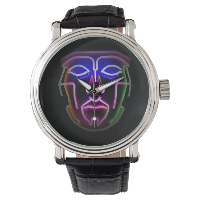 Neon Cyborg Futuristisch zwart Horloge (Voorkant)