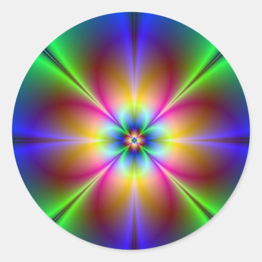 Neon Daisy Ronde Sticker (Voorkant)