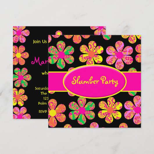 Neon Damask Flowers Kaart (Voorkant / Achterkant)