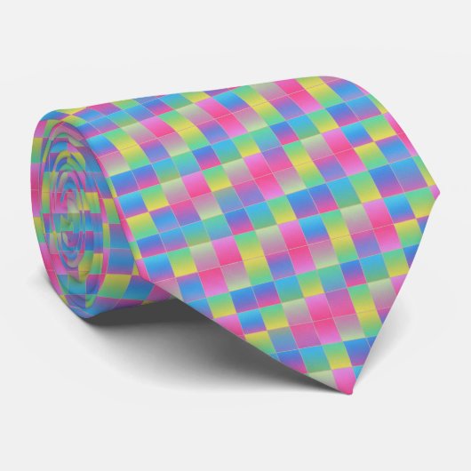 Neon Dambordpatroon Stropdas (Opgerold)