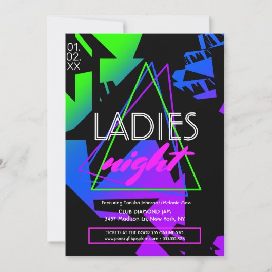 Neon Dames Night Geometric Club Flyer Promotion Kaart (Voorkant)