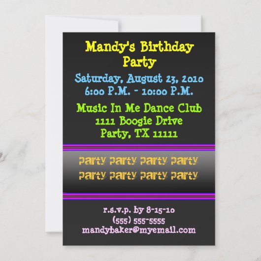 Neon Dance - Laten we dansuitvindingen doen Kaart (Achterkant)