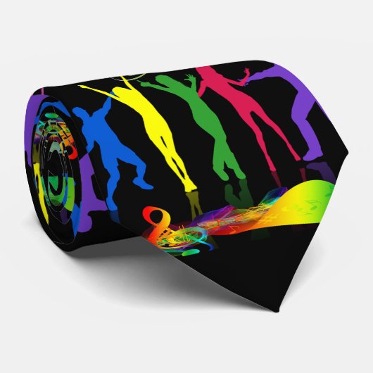 Neon Dance Party Music People on Black Stropdas (Opgerold)