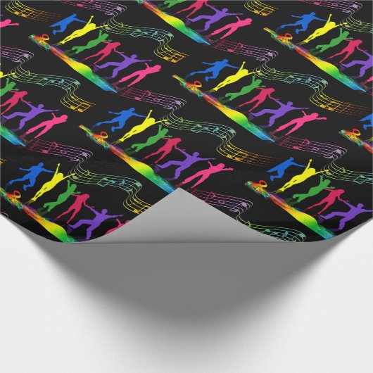 Neon Dance Party Muziek Mensen Op Zwart Cadeaupapier (Hoek)