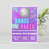 Neon Dance Party-uitnodigingen Kaart (Staand voorkant)