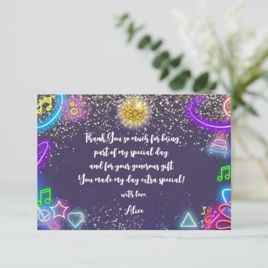 Neon dans party kinderen verjaardag bedankkaart (Staand voorkant)