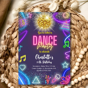 Neon dansfeest kaart