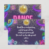 Neon dansfeest kinderverjaardag bedankkaart (Voorkant / Achterkant)