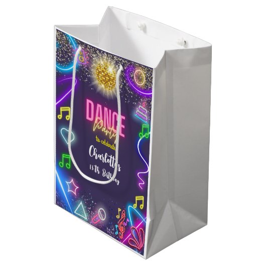 Neon dansfeest medium cadeauzakje (Voorkant Gekanteld)