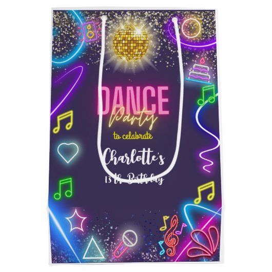 Neon dansfeest medium cadeauzakje (Achterkant)