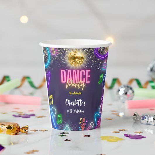 Neon dansfeest papieren bekers