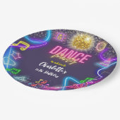 Neon dansfeest papieren bordje (Gekanteld)