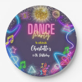 Neon dansfeest papieren bordje (Voorkant)