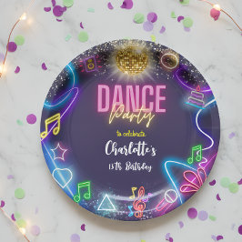 Neon dansfeest verjaardag papieren bordje