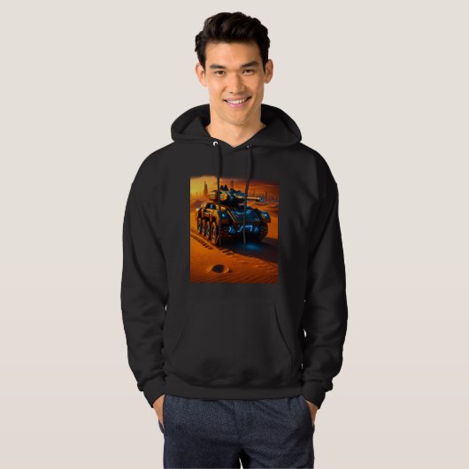 Neon Desert Tank Hoodie – Futuristic Sci-Fi Combat (Voorkant volledig)