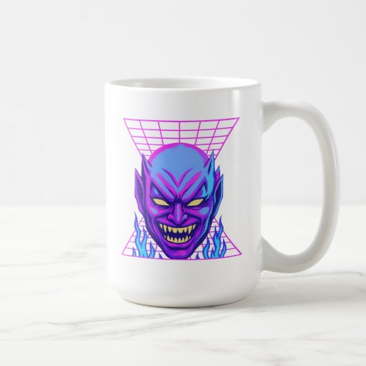 Neon Devil Synthwave Demon Head Retro Horror Koffiemok (Rechts)