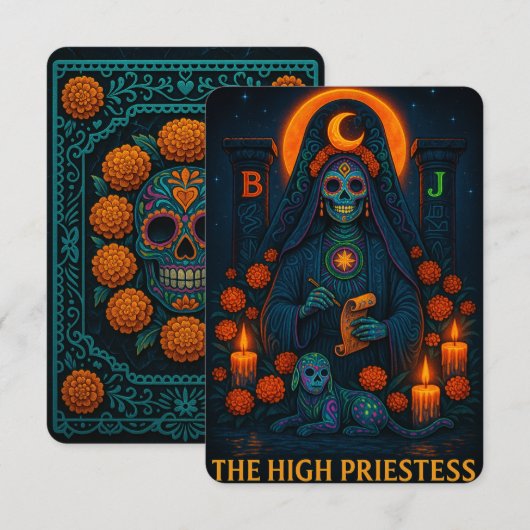 Neon Dia de los Muertes Hogepriesteres Tarot Kaart (Voorkant / Achterkant)