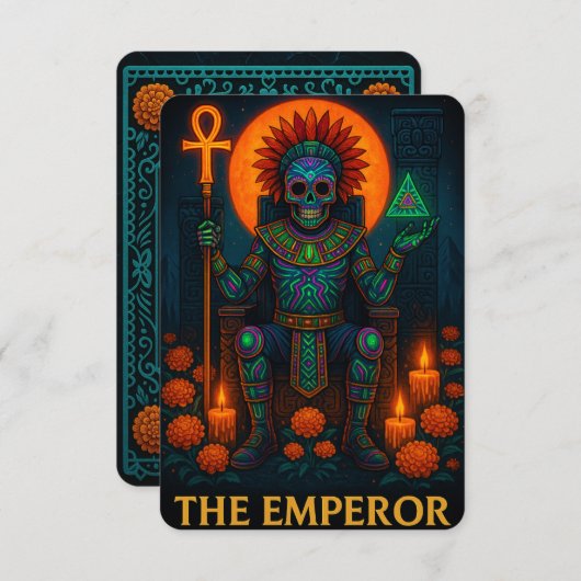 Neon Dia de los Muertos Emperor Tarot Kaart (Voorkant / Achterkant)