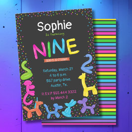 Neon dierenballonnen 9e verjaardag uitnodiging