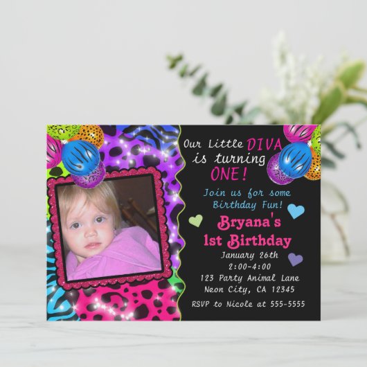 Neon Dierenprint Cheetah Leopard foto uitnodiging (Staand voorkant)
