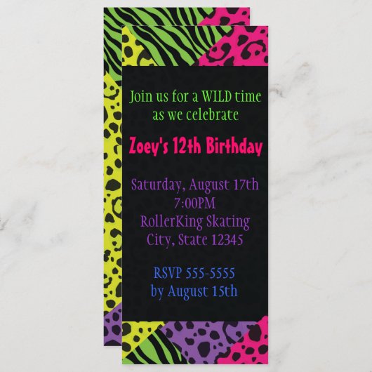 Neon Dierenprint Kleurrijke Zebra Leopard Party Kaart (Voorkant / Achterkant)