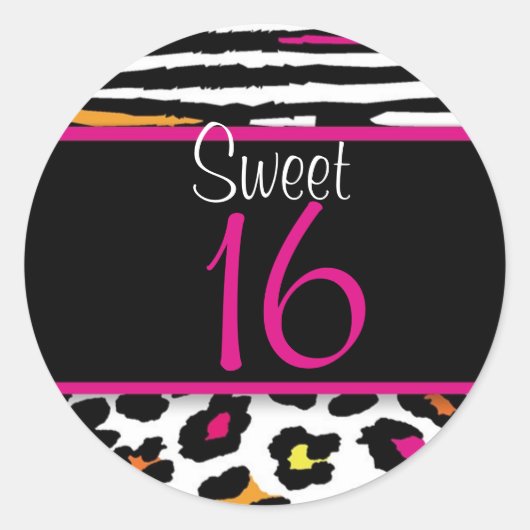 Neon Dierenprint Sweet 16 Bijpassende Sticker (Voorkant)