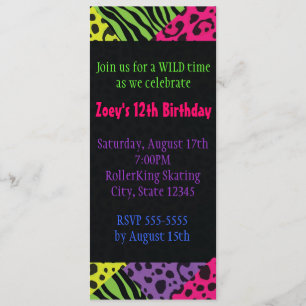 Neon Dierprint Kleurrijk Zebra Luipaard Feest Kaart