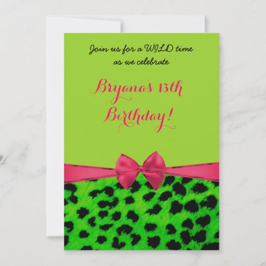 Neon Dierprint Luipaard Party Uitnodiging (Voorkant)