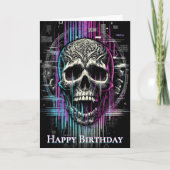 Neon Digital Decay Gothic Cyber Skull Bedankkaart (Voorkant)