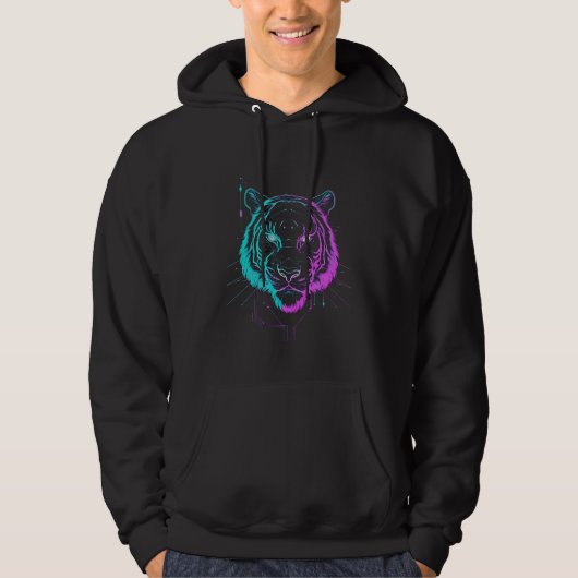 Neon digital tiger art hoodie (Voorkant)