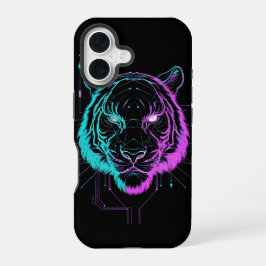 Neon digital tiger art iPhone 16 hoesje