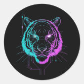 Neon digital tiger art ronde sticker (Voorkant)