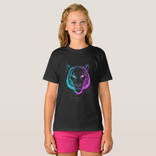 Neon digital tiger art t-shirt (Voorkant volledig)