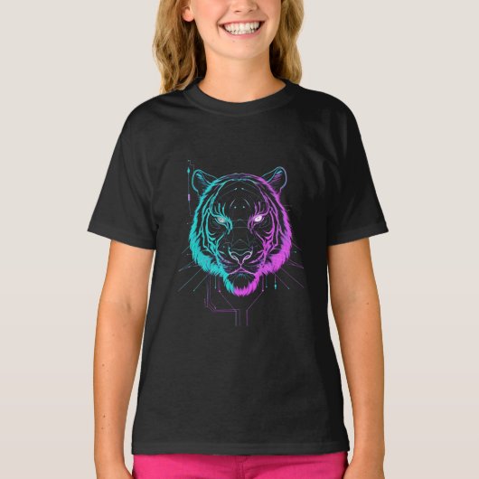 Neon digital tiger art t-shirt (Voorkant)