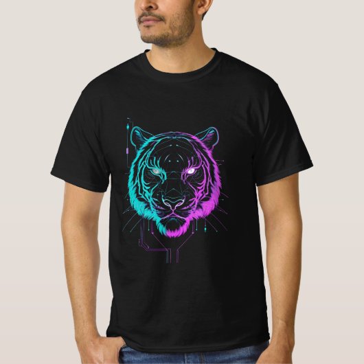 Neon digital tiger art t-shirt (Voorkant)