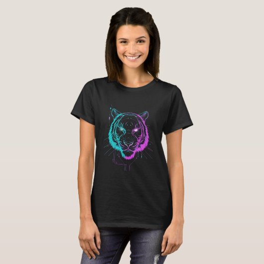 Neon digital tiger art t-shirt (Voorkant volledig)