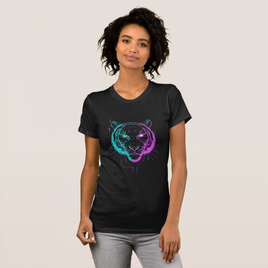 Neon digital tiger art t-shirt (Voorkant volledig)