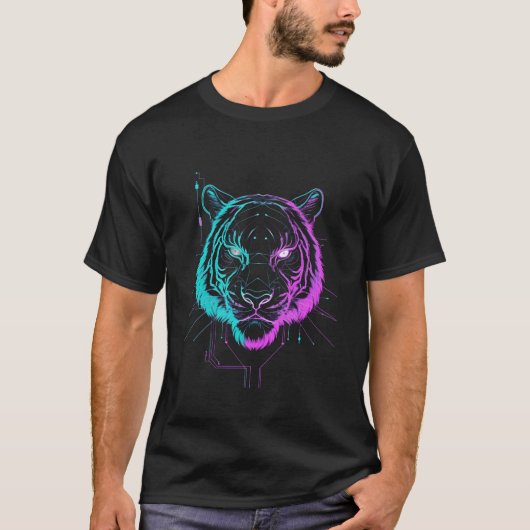 Neon digital tiger art t-shirt (Voorkant)