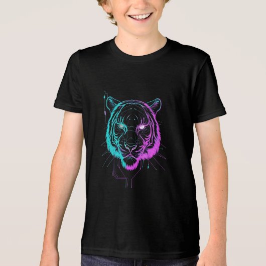 Neon digital tiger art Tri-Blend shirt (Voorkant)