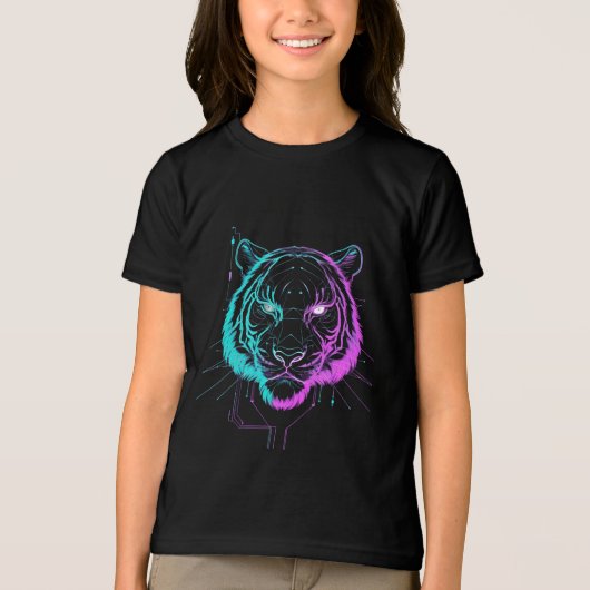 Neon digital tiger art Tri-Blend shirt (Voorkant)