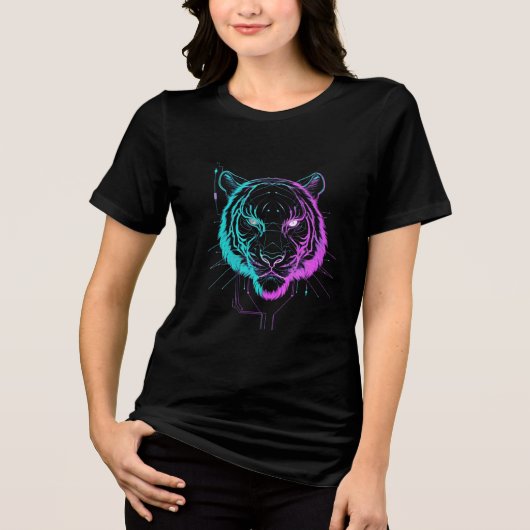 Neon digital tiger art Tri-Blend shirt (Voorkant)